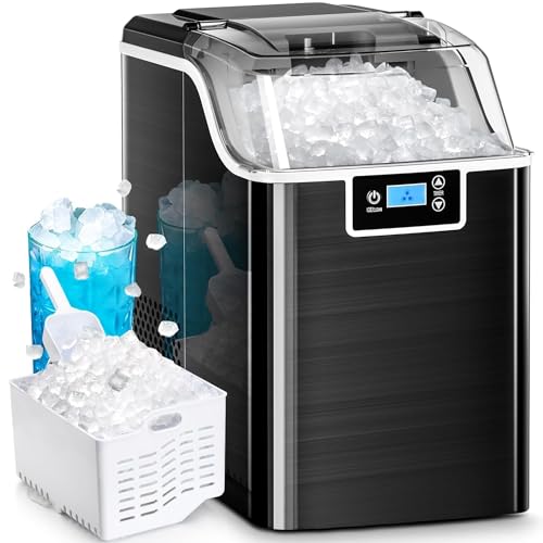 Kismile Nugget Ice Makers Countertop, 45lbs/Day Pebble Ice Maker Machine with 24-Hour Timer, Self-Cleaning Crushed ice Maker with Ice Scoop and Ice Basket for Home & Kitchen (Champagne Gold)