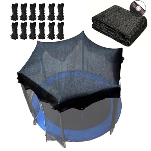 Trampoline Shade Cover 90% Shading Ratio Black Sunshade Tent Top Cover 10ft 12ft 14ft for Round Trampoline, Easy to Install for Backyard Playground, Sunproof Net for Outdoor, Tent Only (Fits 10-12FT)