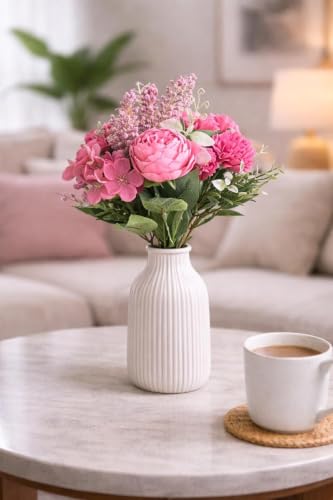 Image of SATYAM KRAFT 6 Pcs Artificial Multiflora Flower Roses Fake Sticks Bunch Decorative Items for Home Decor, Bouquets, Bedroom, Living Room, Wedding, Festive Decor (Without Vase)