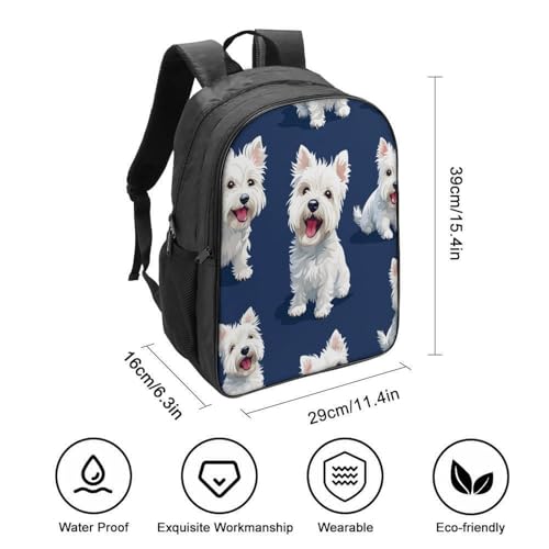 Sac à dos chien blanc 3D pour ados à 2 compartiments tendance - 2