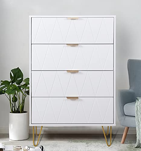 Anbuy 4 Drawer Dresser, Drawer Chest, Tall Storage Dresser Cabinet Organizer Unit with Metal Legs for Bedroom, Living Room, Closet (White/4 Drawer)