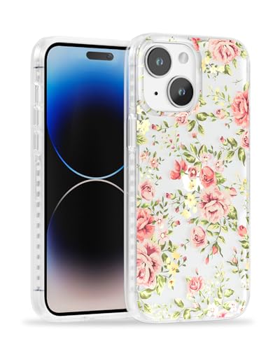 Coque iPhone 15 antichoc 3m transparente avec motif floral rose