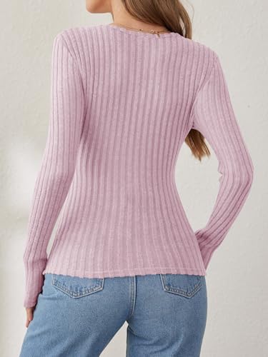 ANRABESS Women Long Sleeve V Neck Shirts,Pink,XS — view 5