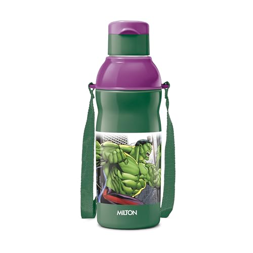 Image of Milton Marvel Kool Elite 600 Insulated Water Bottle for School Kids I Food Grade, Leak Proof Flip Top Lid, Easy to Carry Loop, Insulated Thermo Sipper Bottle for Kids, 492 ml, Dark Green (Hulk Print)