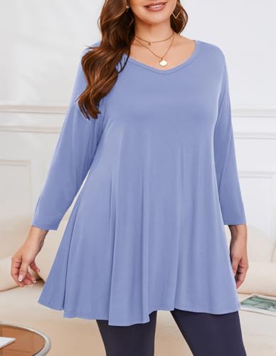 Image of LARACE Tunics 3 /4 Sleeve Plus Size Tops for Women V Neck Loose Fit Flowy Clothing for Leggings