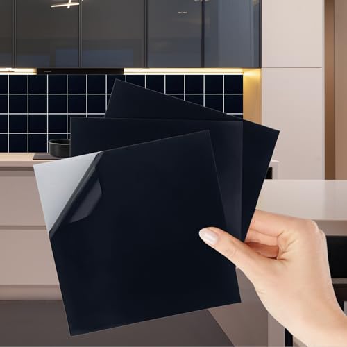 WALPLUS Carrelage Adhesif Mural Cuisine 15x15 cm Amovible Carrelage Mural Salle de Bain Peler et Coller Carreaux Salle de Bain Noir Carreaux Cuisine 50pcs