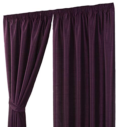 Luxury Faux Silk Slubbed Aubergine Fully Lined Readymade Curtain Pair 90x72in(228x182cm) Approximately. Including One Pair Of Co-Ordinating Tiebacks.