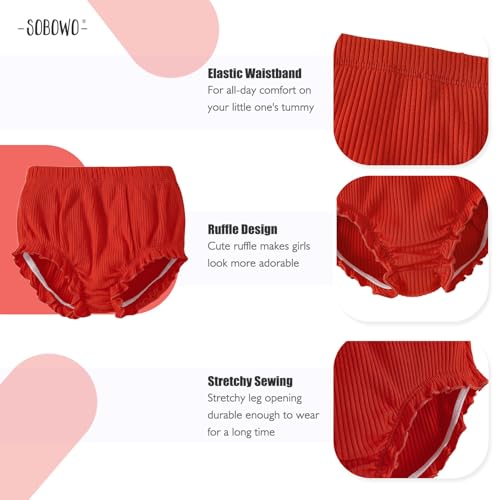 image for SOBOWO 3-Pack Bloomers for Baby Girls Diaper Covers Ribbed Ruffle Soli