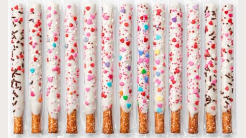 Valentine’s Day Chocolate Pretzel Rods – 16 Individually Wrapped White