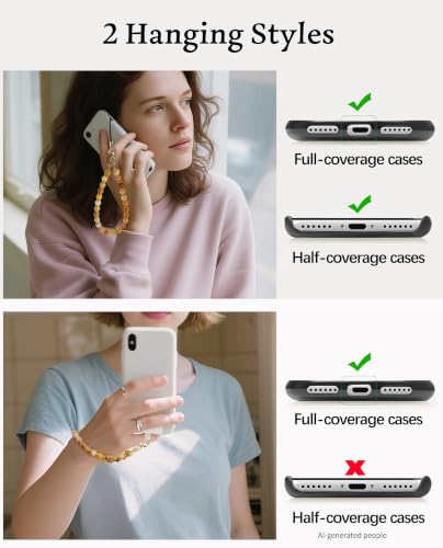 Image of Marble Beaded Phone Wrist Strap for Women, Detachable Design | 304 Steel Core, detachable phone wristlet with tether tab, keeps your phone secure for shopping, travel and daily use.