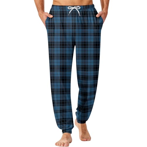 Mens Pajama Pants Plaid Soft Drawstring Elastic Waist Sleep Pants with Pockets Lightweight Loungewear Jogger Bottoms