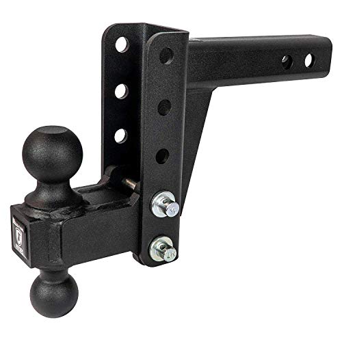 BulletProof Hitches 2.0  Adjustable Medium Duty (14,000lb Rating) 4  Drop Rise Trailer Hitch with 2  and 2 5 16  Dual Ball (Black Textured Powder Coat)