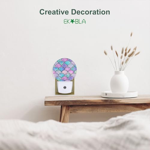 Image of EKOBLA Mermaid Scales Night Light, Pink and Blue Ocean Theme Night Lights Plug Into Wall with Auto On /Off Sensor for Kids Bedroom and Bathroom Decor