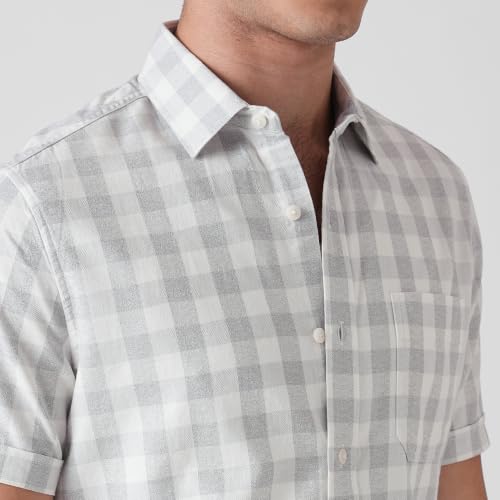 Image of BLUE BUDDHA Men Checked Casual Shirt | Tailored Fit Half Sleeve Shirt for Men | Curved Hem Ready to Wear, Office Casual & Weekend Wear