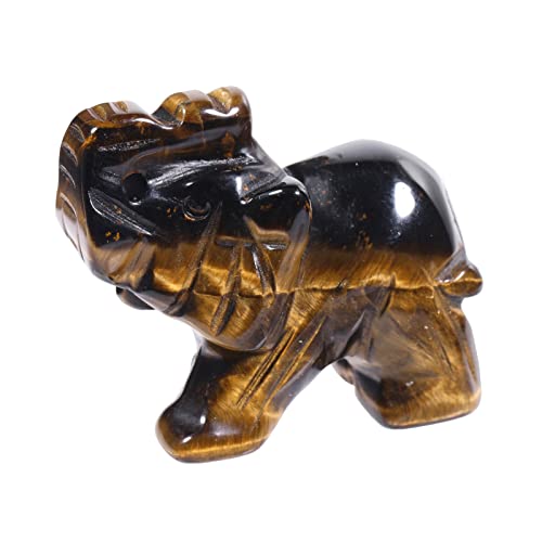 Loveliome Crystal Elephant Figurine 1.5 Inch, Handcarved Natural Stone Elephant Statue for Home Decor, Good Luck Sculpture Gift for Women, Office Desk Decoration,Tiger's Eye