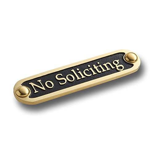 No Soliciting Brass Door Sign. Traditional Style Home Décor Wall Plaque Handmade By The Metal Foundry UK.