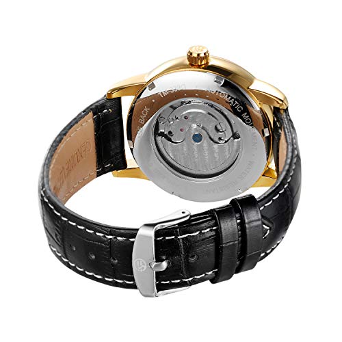Genuine Leather Self-Winding Mechanical Wrist Watch Men Stainless Steel Skeleton Automatic Watches for Men Flywheel Calendar Watch