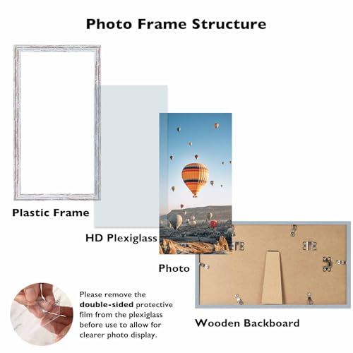 Image of JCJMY 4x8 Picture Frame Rustic White for Wall Hanging or Tabletop, Wall Mounting Horizontally or Vertically, 4 x 8 Wall Gallery Poster Photo Frame with Shatter Resistant Plexiglass, Rustic White