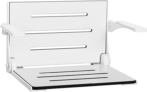 Seachrome Silhouette Comfort - Banco de ducha plegable con brazos, asiento blanco con marco blanco