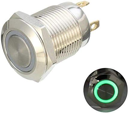 RDR 12 mm 5V Stainless Steel Latching on/off Push Button Switch (Green ...
