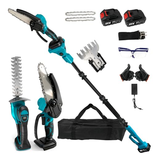 Taille-haie sans Fil 6 en 1 avec Batterie, élagueur à Perche, Mini-tronçonneuse, cisaille à Gazon avec Perche d'extension, 2 Batteries de 4000 mAh pour...