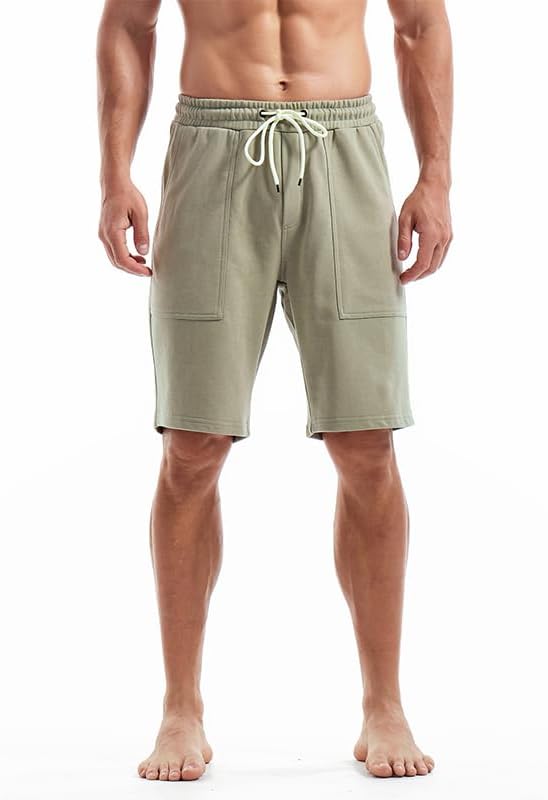 Sport Shorts Men Spring Summer New Loose Running Fitness Knee Length Shorts High Street Large Pocket Cotton Lounge Sweatshorts (Light Green, Europeans Size XXL)