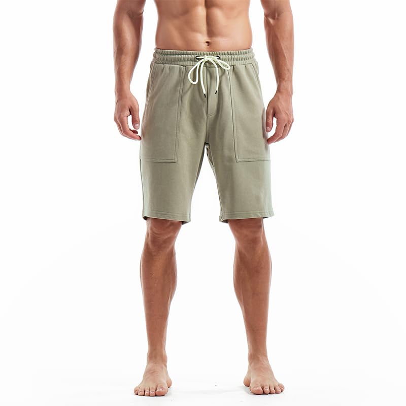 Sport Shorts Men Spring Summer New Loose Running Fitness Knee Length Shorts High Street Large Pocket Cotton Lounge Sweatshorts (Light Green, Europeans Size XXL)