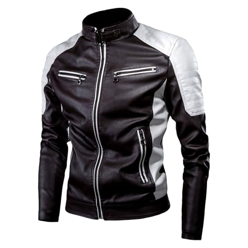 Blouson de motard en cuir marron vintage avec col montant et fermeture éclair
