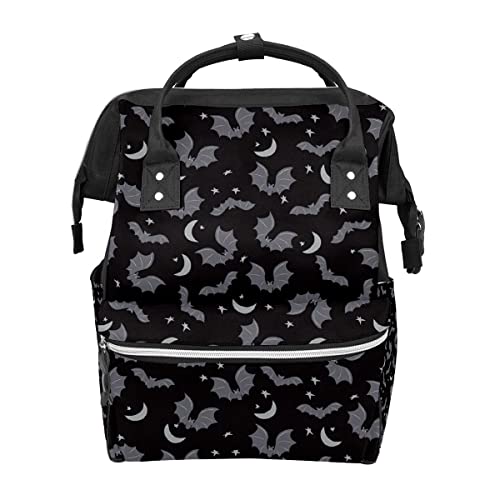 Image of GACTIVITY Black Gray Bats Diaper Bag Travel Backpack Large Capacity Multi-Function Zipper Casual Travel Backpacks for Mom Dad Unisex…