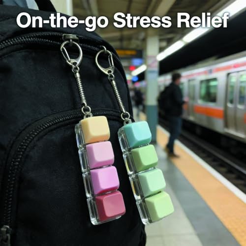 Image of Keyboard Fidget Toy, Four Key Mechanical Style Keychain with Snake Chain, Stress Relief Gadget for Office Workers and Students, Portable Anxiety Relief Tool for Commuting and Gaming