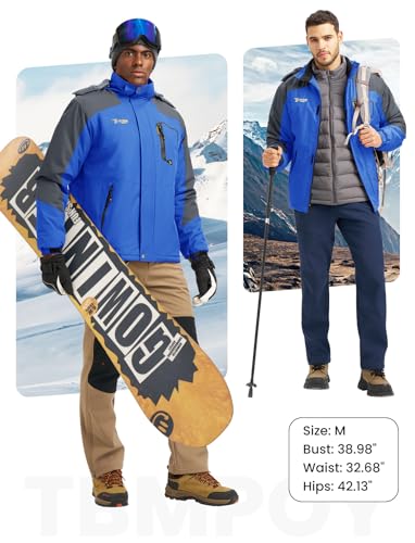 Image of TBMPOY Men's Winter Jackets Skiing Waterproof Snow Thick Fleece Lined Hooded Utility Cold Weather Warm Outdoor Ice Work