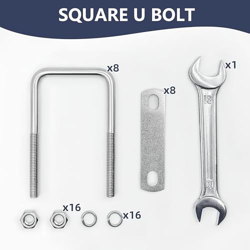 SRZTXU 8 Sets M8 Square U-Bolts,u-Bolts 2 inch Wide,304 Stainless Steel Square u-Bolts,with Nuts,Bolt Plate and washers