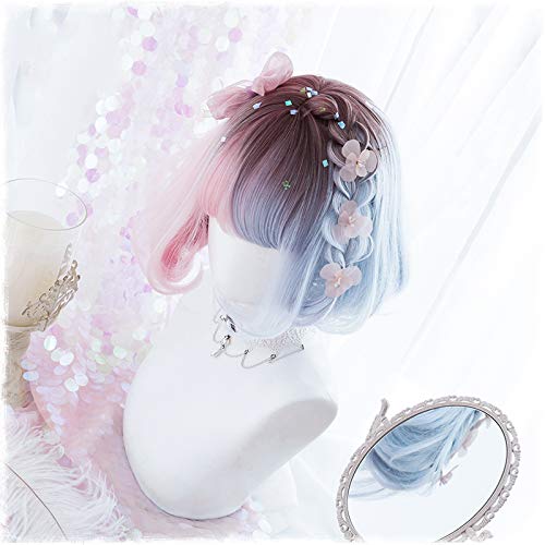 Brown Dyed Pink Blue Short Bob Synthetic Hair Wigs Makeup Party Cosplay Lolita Japanese Sweet Natural Female Wigs