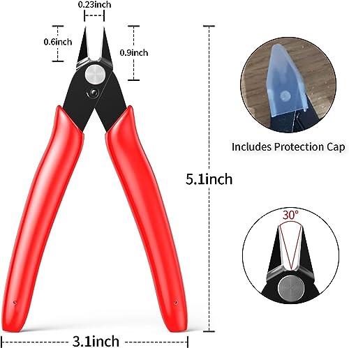 Image of BOENFU Precision Wire Cutter Zip Tie Cutters Flush Cutters Nippers Small Side Cutting Pliers for 3d Print, Plastic Models, Jewelry, Electronics, Red, 1-Pack