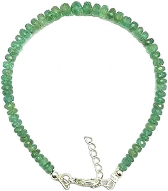 YONKU Hand_Crafted Genuine Colombian Emerald Bracelet, Colombian Emerald Stacking Bracelet, 92.5 sterling silver Plated, Delicate Fine Jewelry for Women Colombian Emerald Birthstone, Stacking Strand YO-STRD-12514