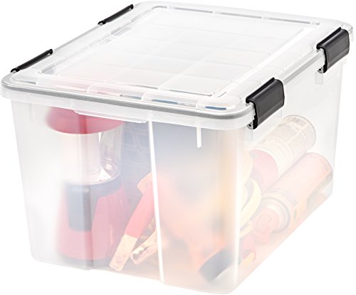 Image of IRIS USA 46 Quart WEATHERPRO Plastic Storage Box with Durable Lid and Seal and Secure Latching Buckles, Clear with Black Buckles, 1 Pack