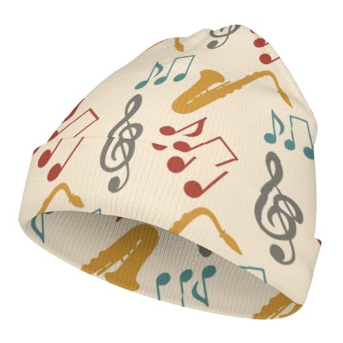 Music Notes Saxophones Kids Beanie Hat for for Girls Boys Children Cap Winter Knitted Chemo Cancer Headwear Accessories Gifts Decoration