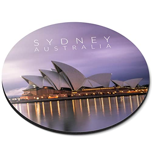 Destination Vinyl Ltd Sydney Opera House Sunset Australie Tapis de souris rond en caoutchouc souple 5 mm pour bureau, maison, accessoire de bureau imprimé #63301