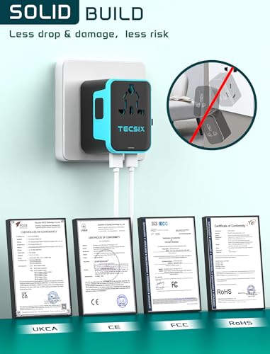 Image of Universal Travel Adapter Worldwide PD 35W, TECSIX International Power Adapter Fast Charging with 2 USB C, 2 USB A Multi Outlets, Gan Travel Plug Adaptor for EU US UK AUS 200+ Countries