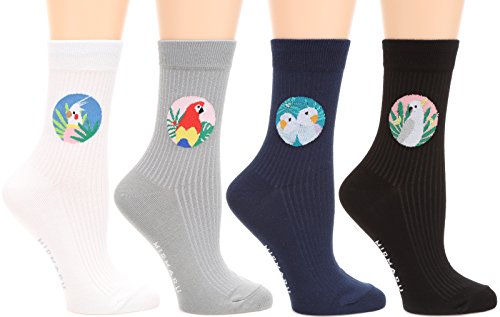 MIRMARU Women’s 4 Pairs Famous Painting Art Printed Funny Novelty Casual Cotton Crew Socks. (W-L-143)