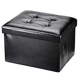 Docvania 17" Small Storage Ottoman Foot Rest Stool Short Ottoman Foot Stools Foldable Footrest Faux