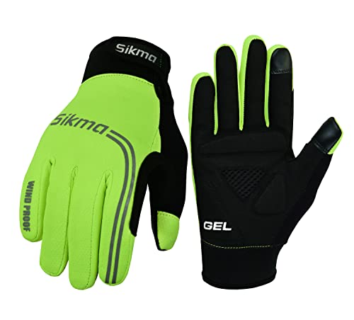 Sikma windproof cycling gloves Midseason and Winter Padded Palm Touchscreen Full Finger Breathable for biker rider (YELLOW,LARGE)