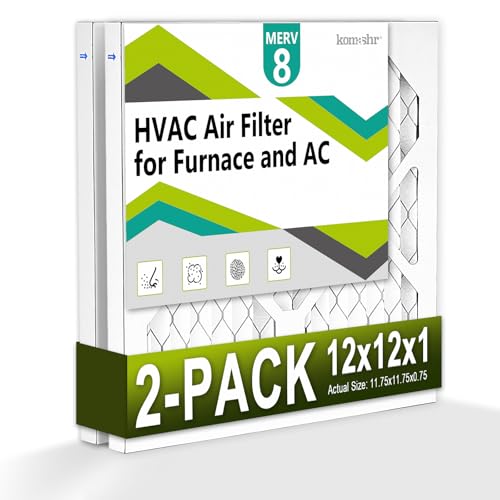 Komashr 12x12x1 Air Filter MERV 8 (2-Pack), HVAC/Furnace AC Filter Replacement, Dust Defense–Comparable with MPR 600 & FPR 5 (Actual 11.75x11.75x0.75)