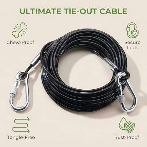 YIGOOWN Hausleine für Hunde Edelstahl PVC Tie Out Leine 2m Hundeleine Laufleine mit Drehbarer Haken 3mm Dick...