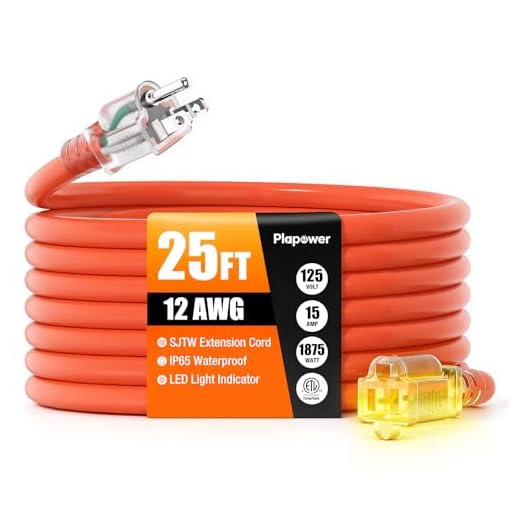 Outdoor Extension Cord 25 FT Waterproof, 12/3 Gauge Heavy Duty 3 Prong Power Cord with Lighted Indicator End, 15A 125V 1875W SJTW, ETL Listed, Great for Lawn/Garden/Home(Orange)