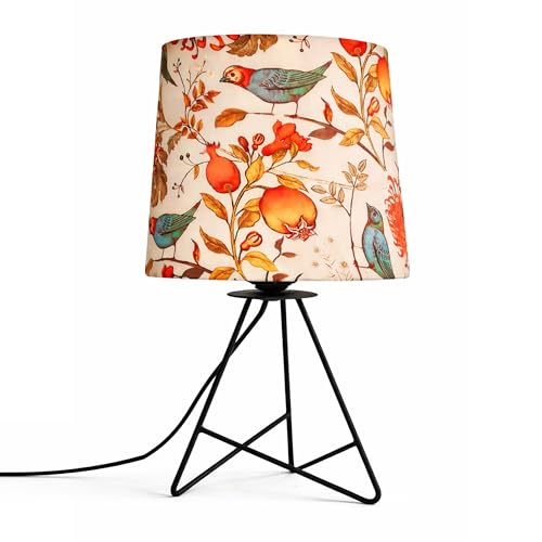 Image of Modern Black Tripod Table Lamp with Taper Fabric Shade | Metal Base Bedside Lamp for Bedroom, Living Room, Study, Office & Nightstand | Decorative Table Light (Bird)