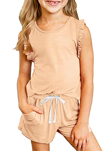Image of Diukia Girls Short Outfit Sets Summer Cute T-Shirt and Shorts Set with Side Pockets 2 Piece 4-13 Years