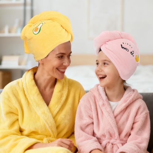 Dhisperares 5 Stück Haarhandtuch, Turban Handtuch mit Knopf, Super Saugfähig Handtuch Turban Damen Mädchen, Korallenfleece Im Twist-Stil Haare für Langes, Kurzes, Lockiges und Glattes Haar