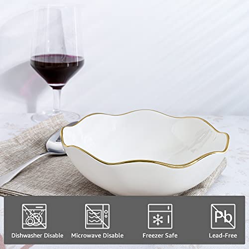 Fanquare 16Oz Vintage White Pasta Bowls Set Of 4, Porcelain Salad Bowls, 7" Kitchen Serving Bowls, Cereal Bowls With Gold Trim #TOP1