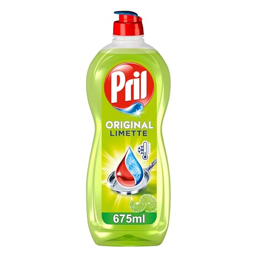 Pril Original Lime (675 ml), líquido lavavajillas a mano con el máximo poder desengrasante, para platos limpios, incluso en agua fría, fragancia de lima fresca